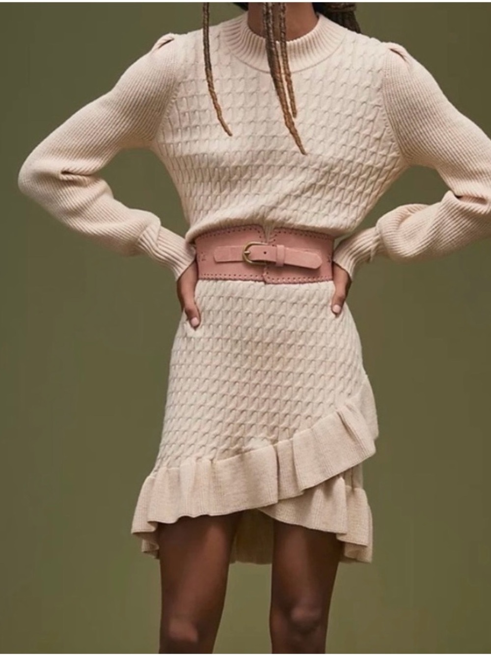 NWT Flat White for Anthropologie Cable Knit Sweater Dress, size M